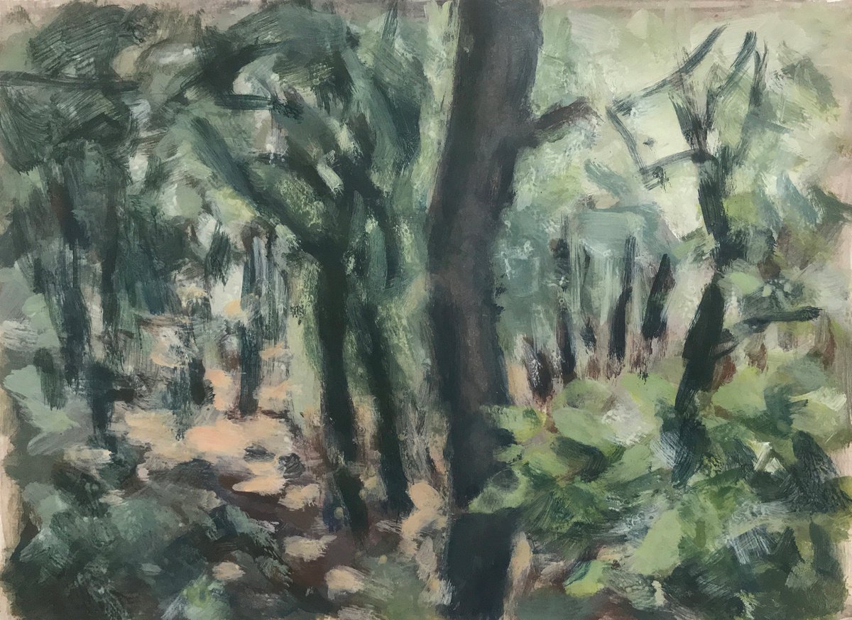 Impressionistic Landscape Acrylic Painting By Hugo Lines, 11 X 8, Through The Trees In Tuscany, Original Artwork