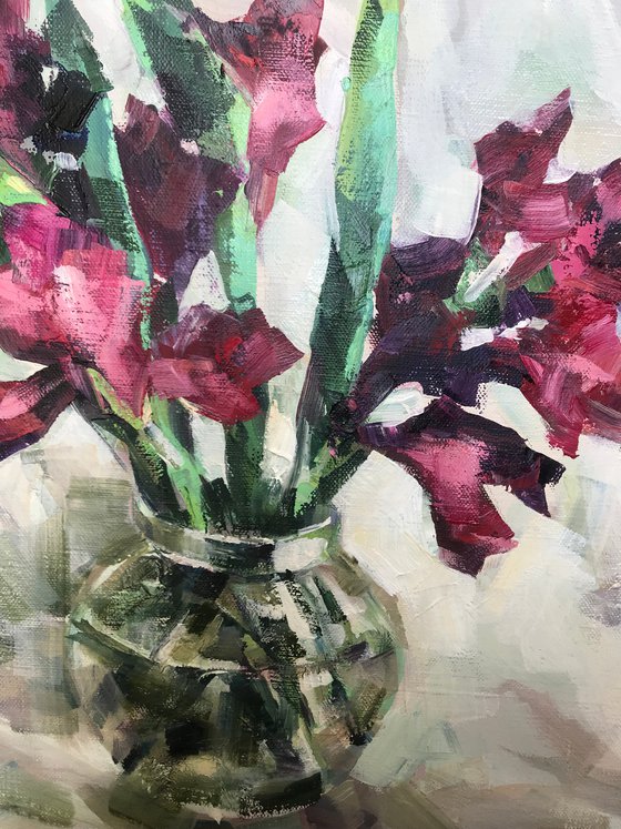 Gladiolus.. one of a kind, handmade artwork, original painting.