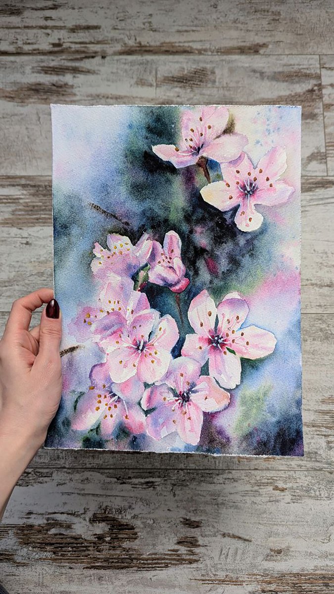 Impressionistic Watercolour , Cherry Blossom By Maryna Boiko, 9 X 12, Artwork For Sale On Artfinder