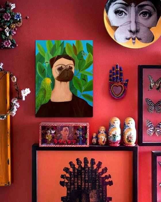 Frida Puglo - Self-portrait with Bonito Parrot and Butterfly (inspired by Frida Kahlo)