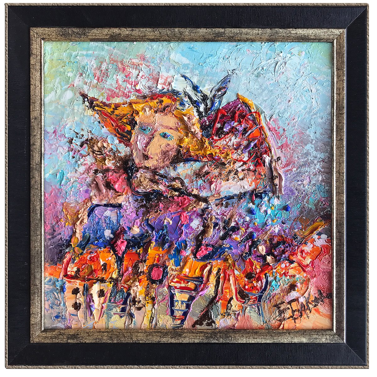 Abstract Portrait Oil Painting By Eleonora Bakalova, 15 X 15, Evening Sonnet, Original Artwork