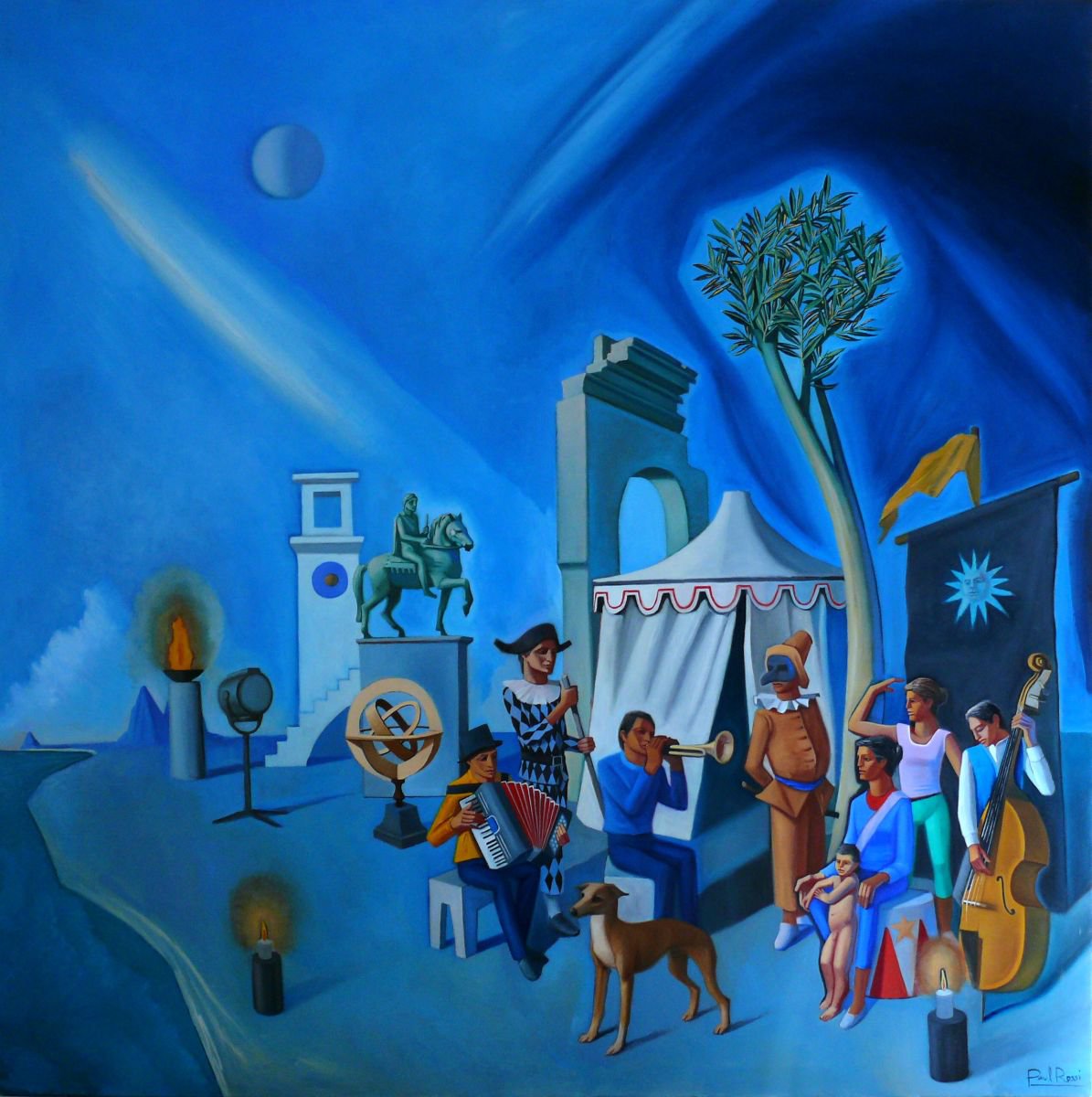 Photorealistic Portrait Oil Painting By Paul Rossi, 59 X 59", Harlequin And Nativity, Original Artwork