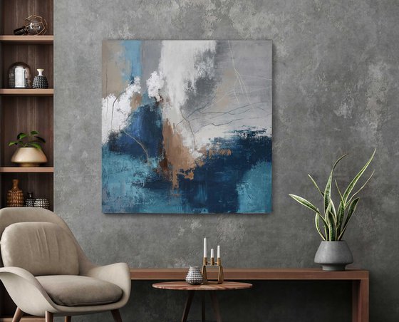 "Wave 2" Navy gray abstract acrylic art