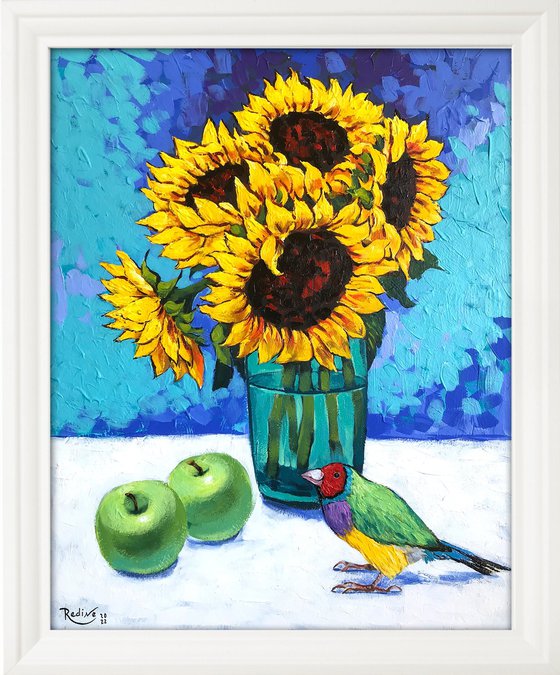 Sunflowers and gouldian finch