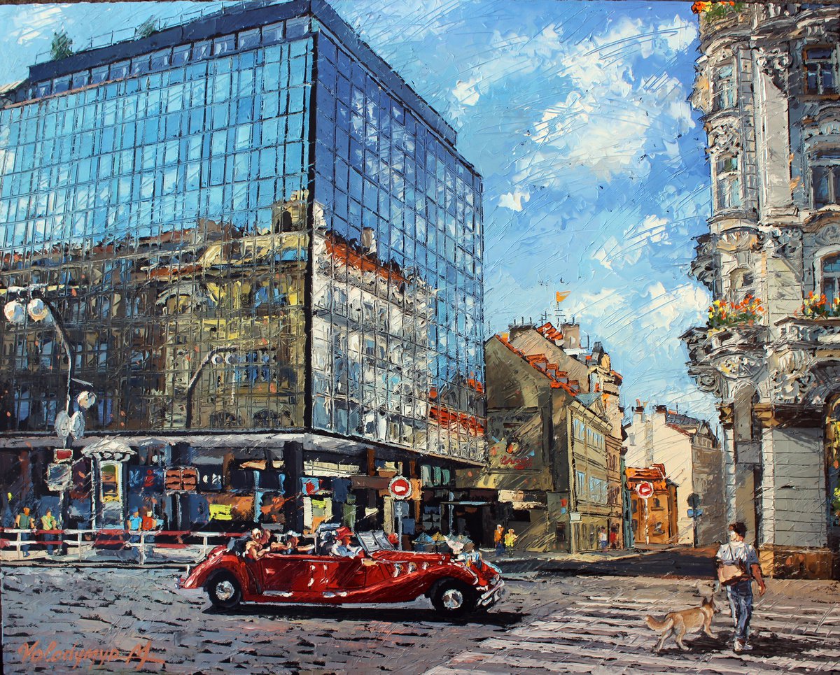 Impressionistic Cityscapes Oil Painting By Volodymyr Melnychuk, 30 X 24", Reflection Of Time, Original Artwork