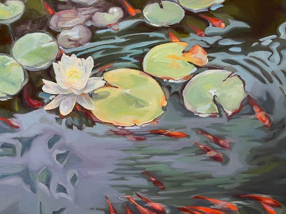 Pond with flower and fish