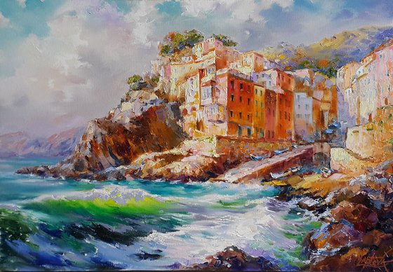 Riomaggiore - Cinque Terre, Italy landscape, oil painting