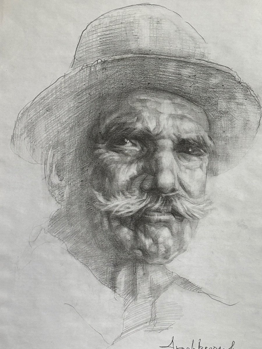 Expressive Portrait Pencil Drawing By Yuriy Ivashkevych, 12 X 17", Something About Granpa ., Original Artwork
