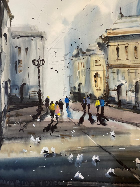 Sold Watercolor “Urban contrast” perfect gift