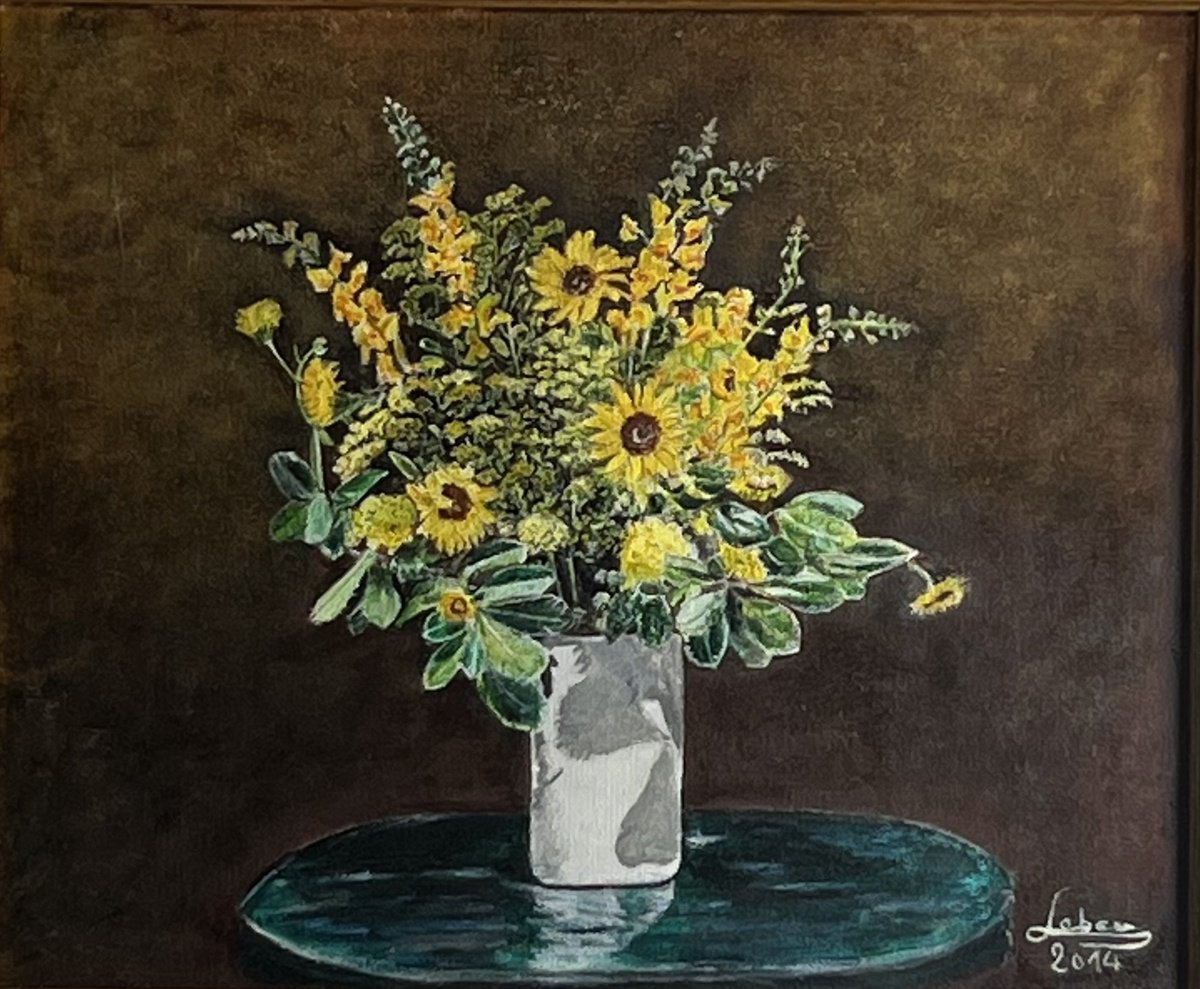 Impressionistic Botanical Oil Painting By Isabelle Lucas, 23 X 20, Yellow Daisies Flowers, Original Artwork