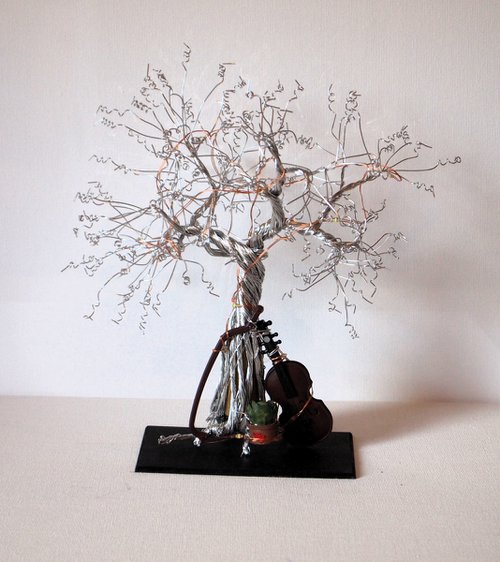 Silver Tree with violin and plant by Steph Morgan