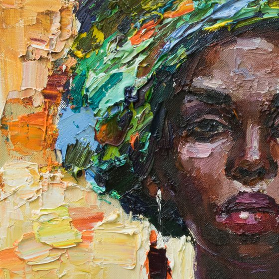 African woman portrait Original impasto oil painting