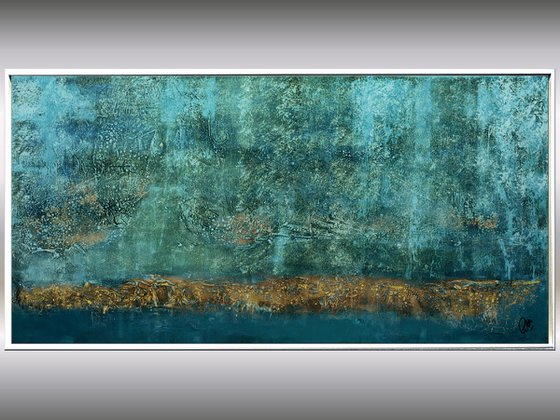 Blue Raphsody - Blue Abstract Painting, Framed Industrial Art
