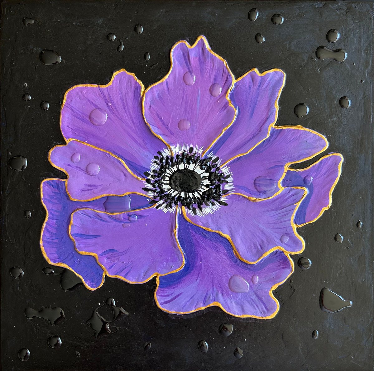 Expressive Botanical Painting By Alexandra Dobreikin, 12 X 12, Anemone, Original Artwork