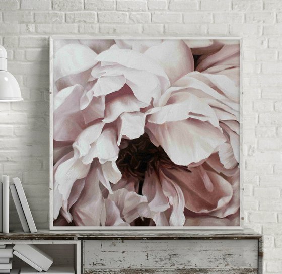 "Blossomed peony 2"  Pink white flower art