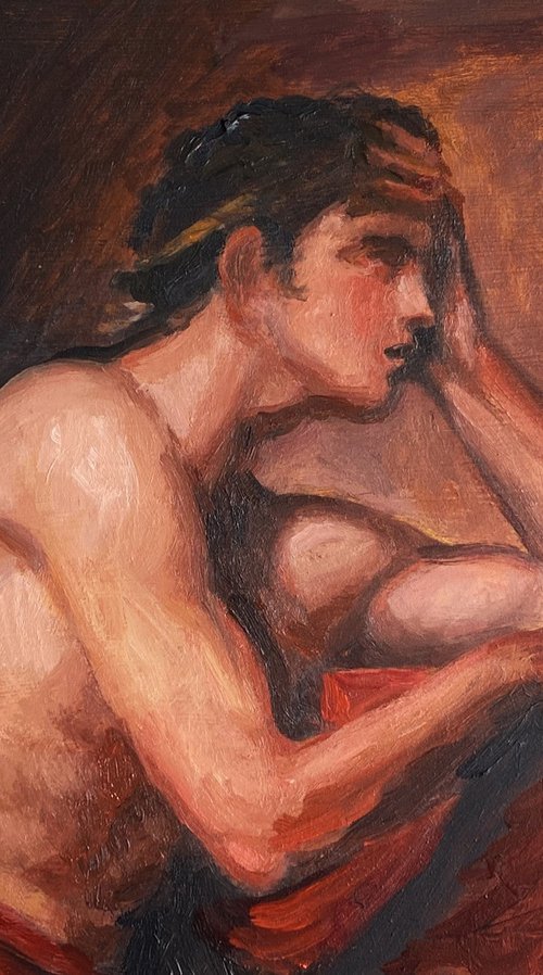 Original oil painting Study after French Academic Nude Study, Young Male by Jackie Smith