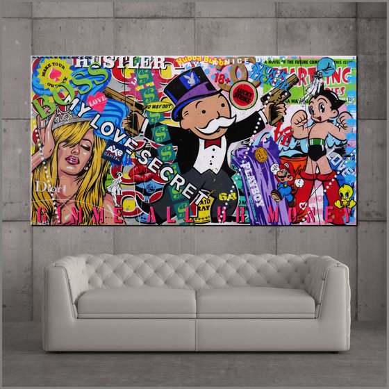 Lucky Strike Monopoly 190cm x 100cm Monopoly Man Textured Urban Pop Art