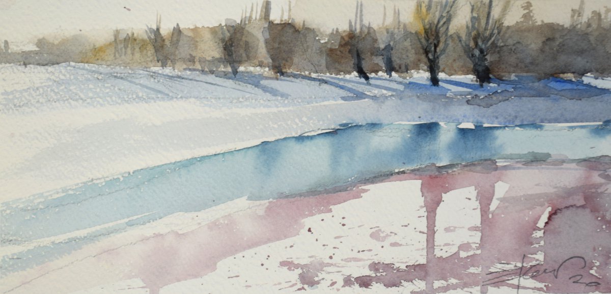 Frozen river by Goran igoli? Watercolors