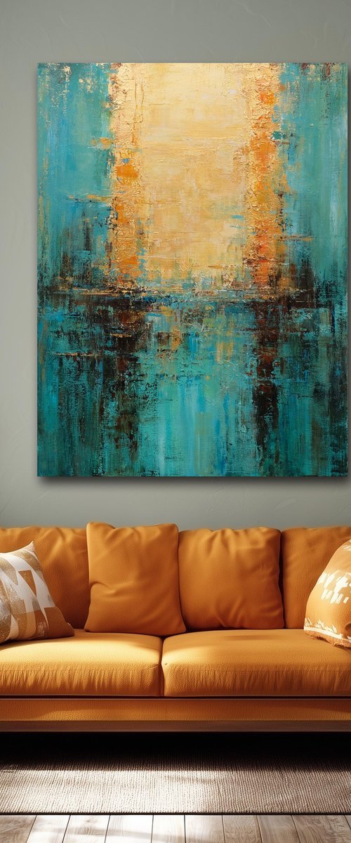 Abstraction in Turquoise and Gold by Behshad Arjomandi
