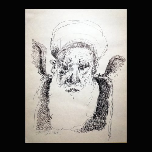They are not sacred, Drawing with pen, 21x29 cm by Jamaleddin Toomajnia