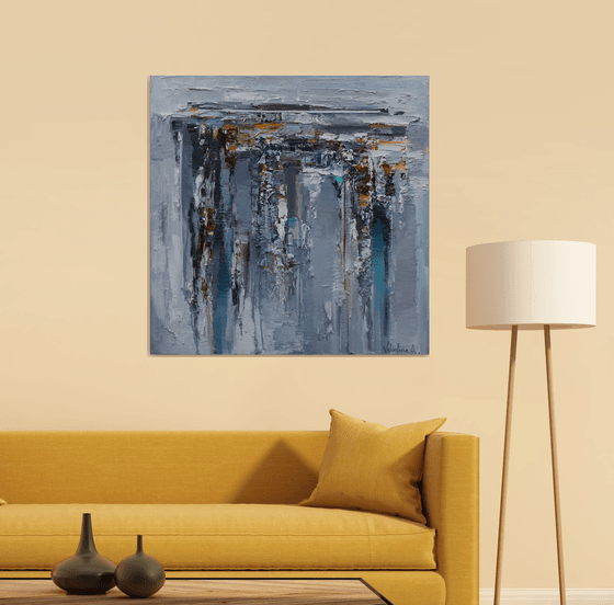 Gray Abstract  Oil Painting - 90 x 90 cm - Original  painting