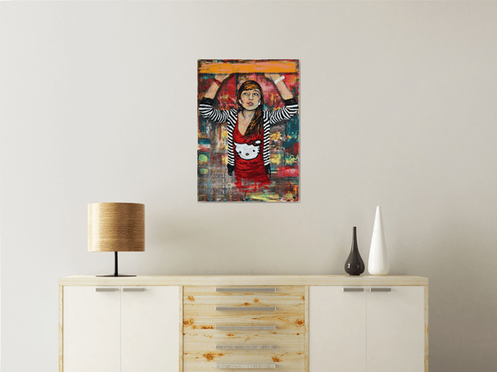 Hello Kitty - Original Modern Portrait Painting Art on Canvas