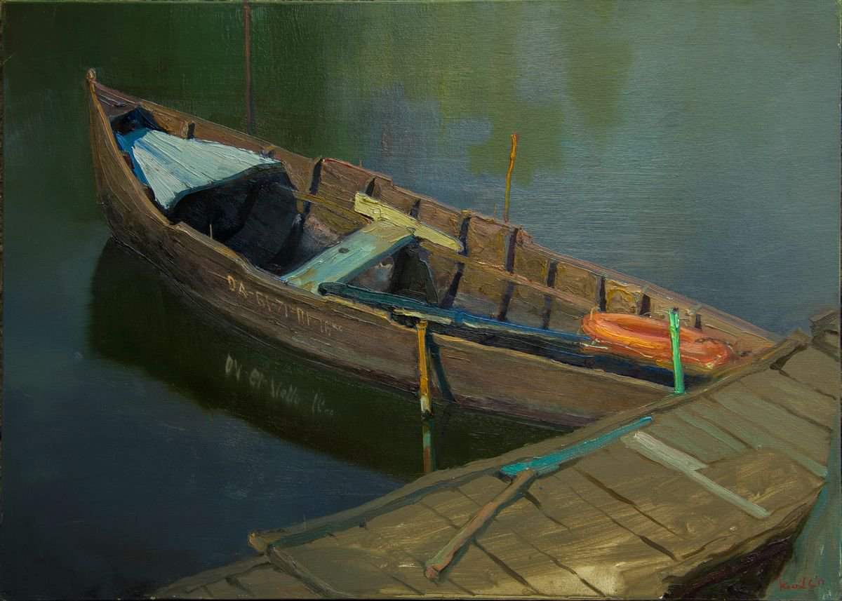 Impressionistic Landscape Oil Painting By Sergey Kostov, 28 X 20", In The Last Rays Of The Sunset, Original Artwork