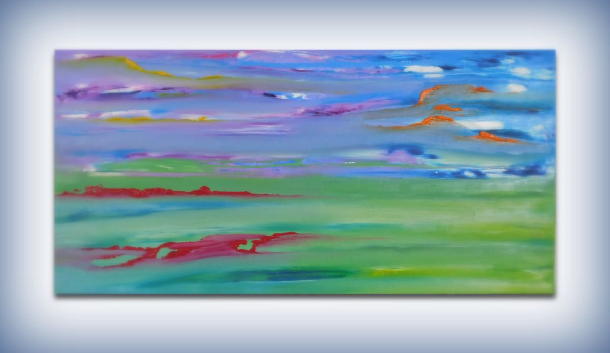 Impressionistic Landscape Oil Painting By Davide De Palma, 31 X 16, Silent Gaze, Original Artwork