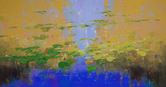 Waterlilies- Autumn Palette, Large Original oil Painting, Impressionism, Handmade artwork, One of a Kind