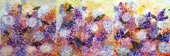 Butterflies under meadow flowers (triptych)