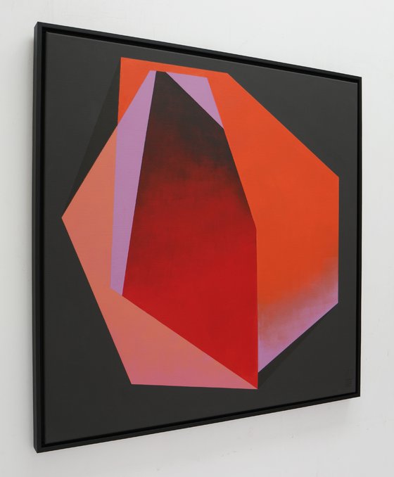 Abstract Painting - Diamond Red Orange Marble - Incl. frame - 95x95cm - Ronald Hunter - 29S