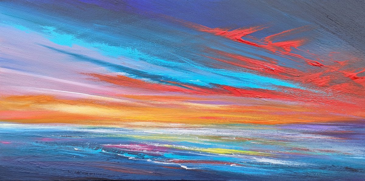 Impressionistic Landscape Acrylic Painting By Mel Graham, 16 X 8", Vibrant Dusk, Original Artwork
