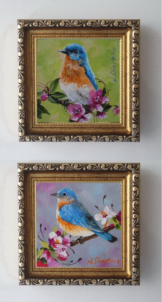 Bluebird on Blossom Branch, Happiness Bird