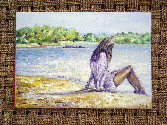 SITTING BY THE RIVER - Seascape View - 42 x 29.5 cm