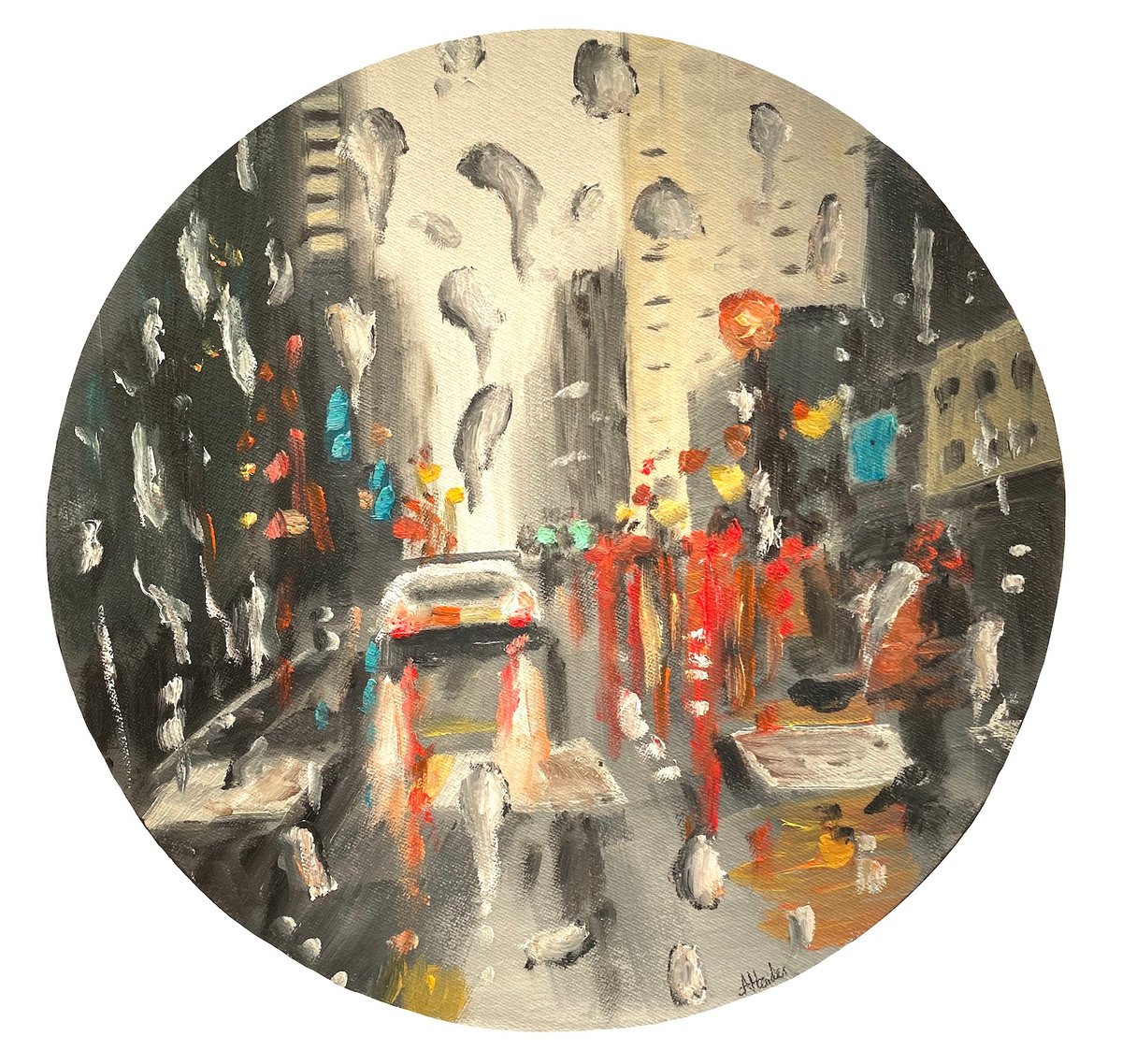 Impressionistic Cityscapes Oil Painting By Aisha Haider, 12 X 12, City Droplets, Original Artwork