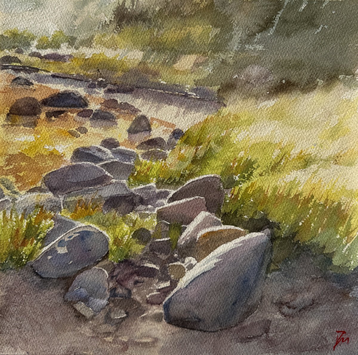 Impressionistic Landscape Watercolour By Shelly Du, 12 X 12", Lofoton Morning Light, Original Artwork