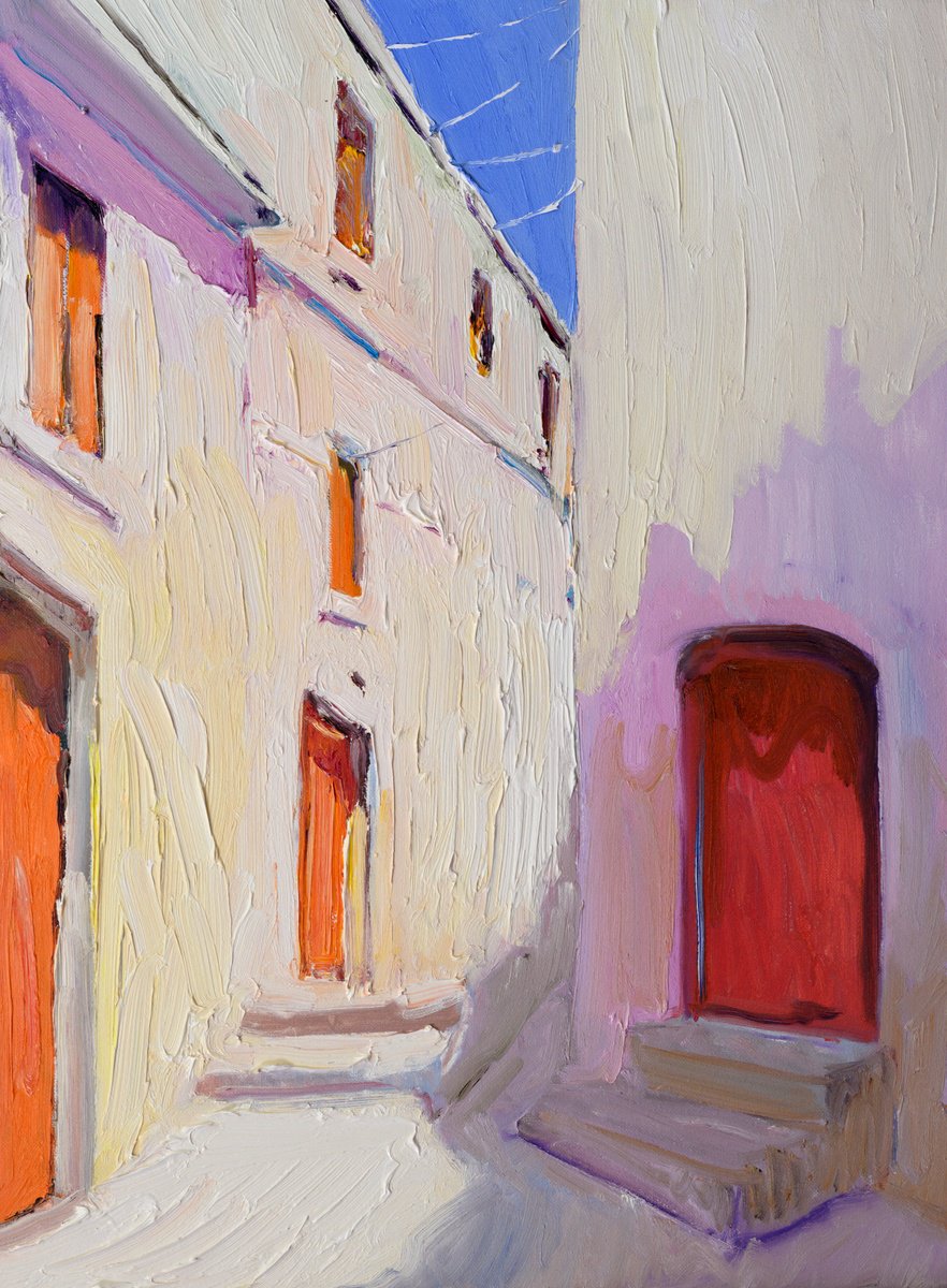 Expressive Landscape Oil Painting By Suren Nersisyan, 18 X 24", Old White Town In Europe, Original Artwork