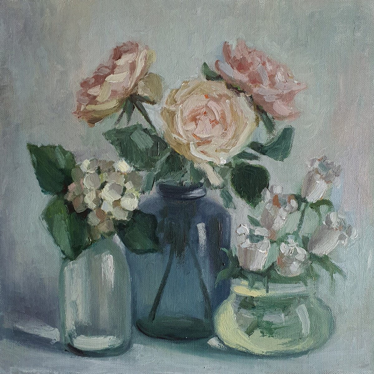 Impressionistic Botanical Oil Painting By Olena Kolotova, 16 X 16", Painting "Harmony Of White", Original Artwork