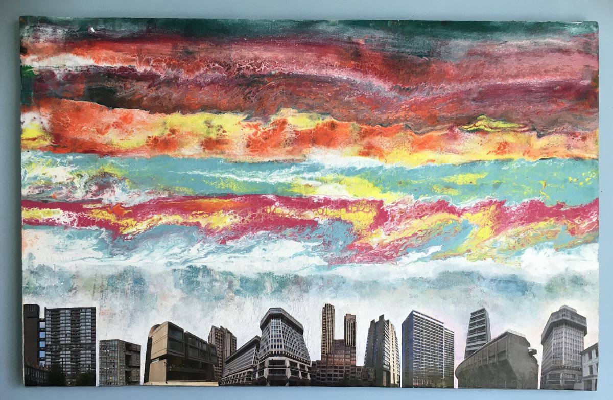 Cityscapes Painting By Stefano Pallara, 31 X 21", Bruised Ego, Original Artwork