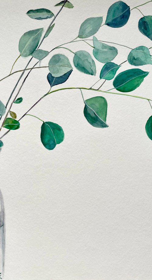Eucalyptus Original Painting, Botanical Watercolor Artwork, Green Leaves Wall Art, Plant Illustration by Kate Grishakova