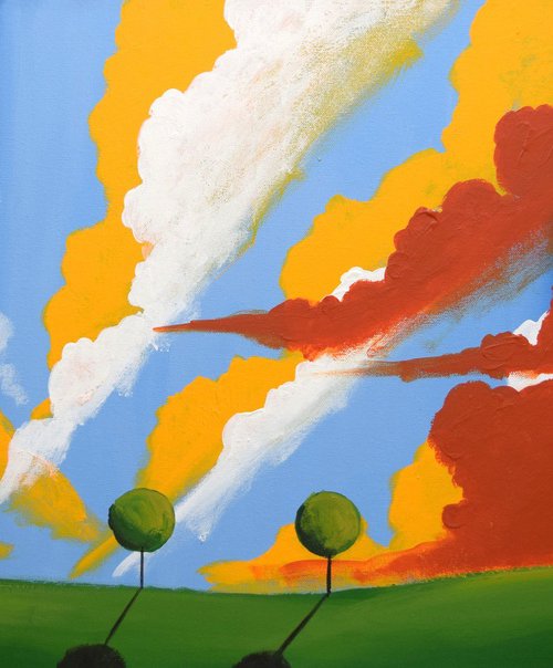 This Green and Pleasant Land landscape countryside original colourful sky abstract painting art canvas by Stuart Wright