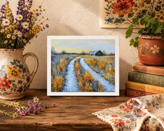 Frosty country road in winter