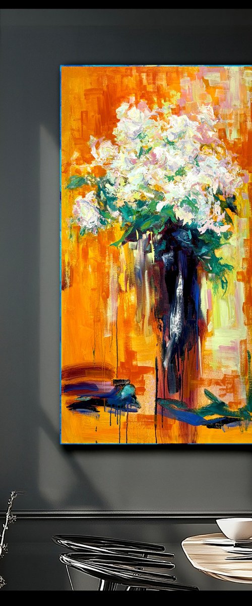 White Roses on Yellow - Luminous Bouquet by Vitaly Leshukov Soldatov