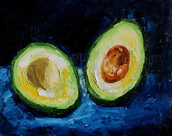 Avocado Painting Original Art Kitchen Artwork Fruit Vegan Wall Art