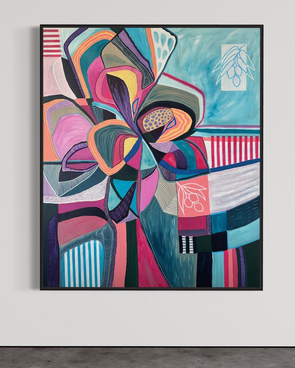 Abstract Acrylic Painting By Samantha Malone, 39 X 47", White Olives, Original Artwork