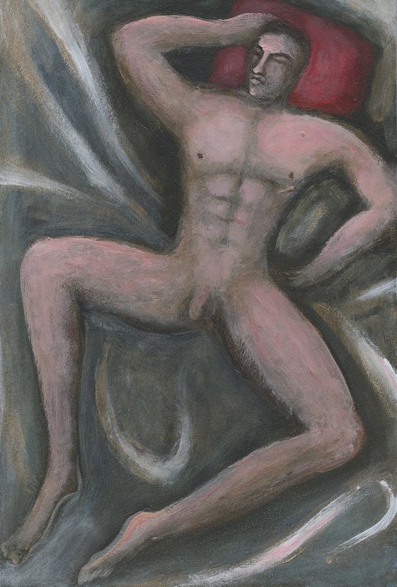 Male Nude On A Red Pillow