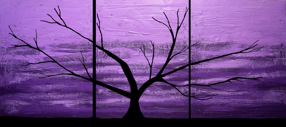 Illustrative Animal Acrylic Painting By Stuart Wright, 48 X 20", The Purple Tree Of Life, Original Artwork