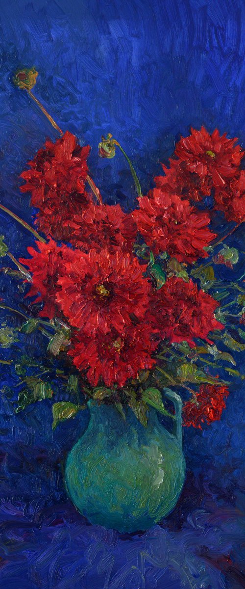 Red Georginas in a Vase by Suren Nersisyan
