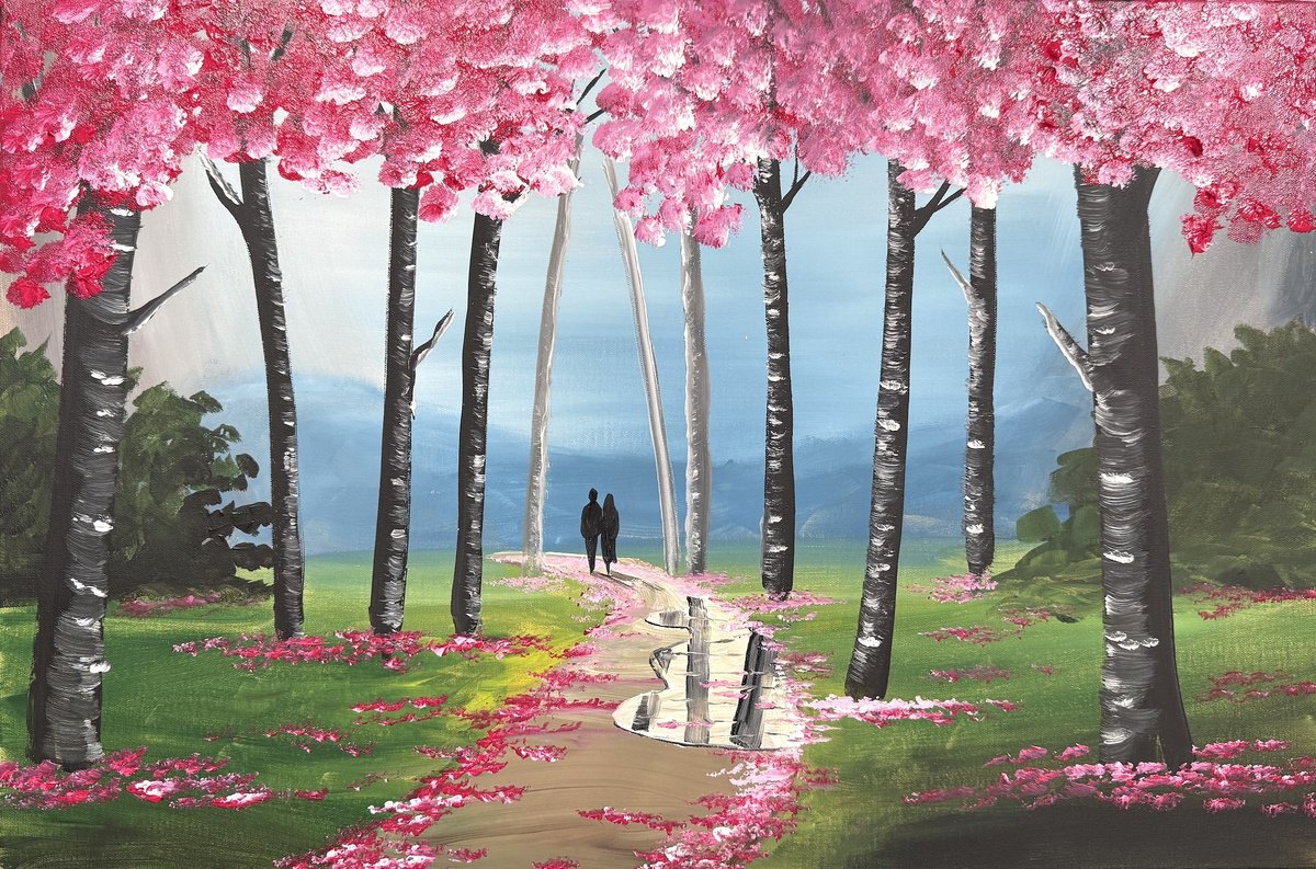 Impressionistic Landscape Acrylic Painting By Aisha Haider, 30 X 20, Whispers Of Spring, Original Artwork