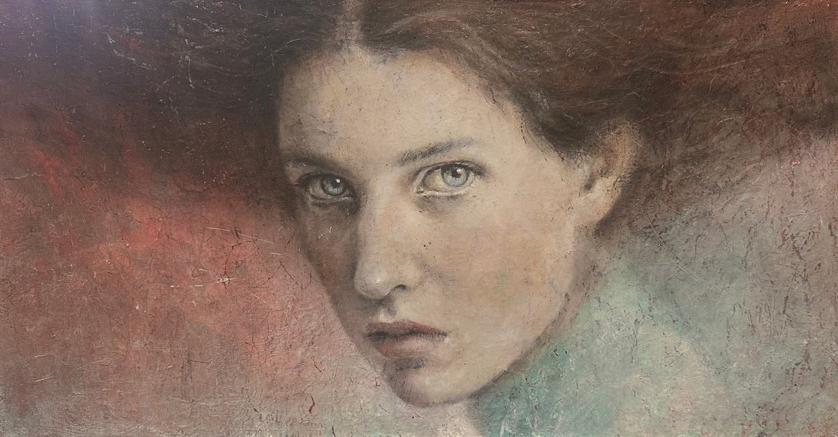 Surrealistic Portrait Oil Painting By Margarita Ivanova, 33 X 18", Smoke, Original Artwork